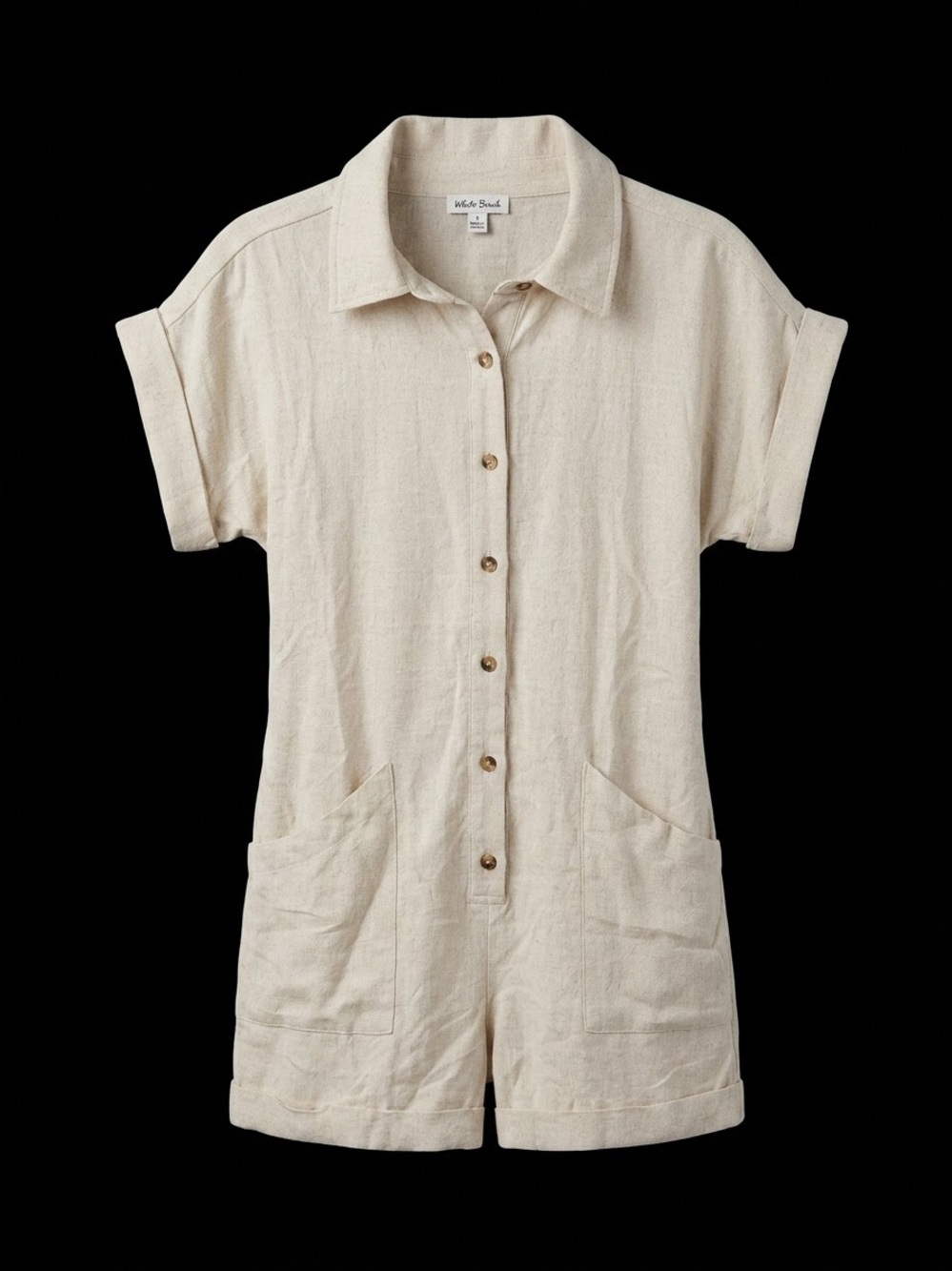 White Birch Cream Short-Sleeve Button Romper
